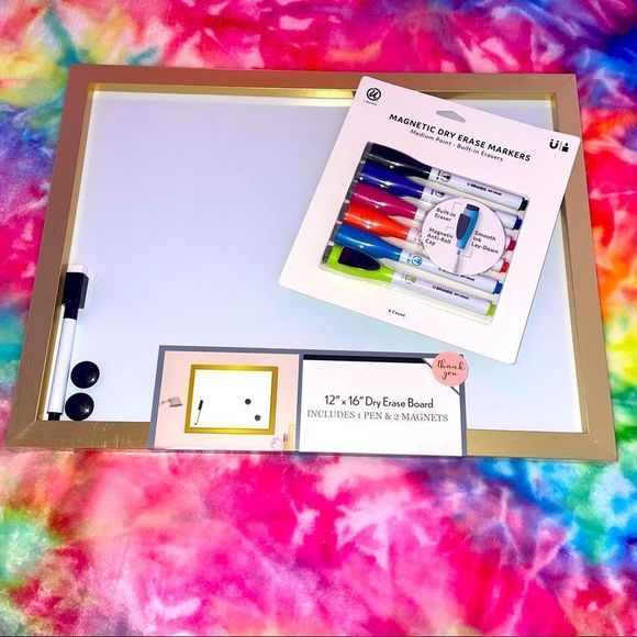 Target Other - Gold Framed Dry Erase Board & Magnetic Dry Erase Markers